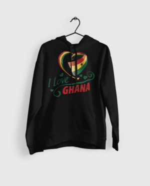 A black hoodie with the words " i love ghana ".