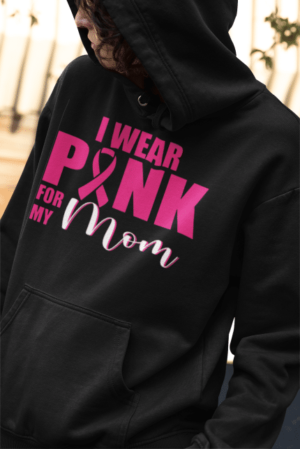A close up of the breast cancer awareness hoodie