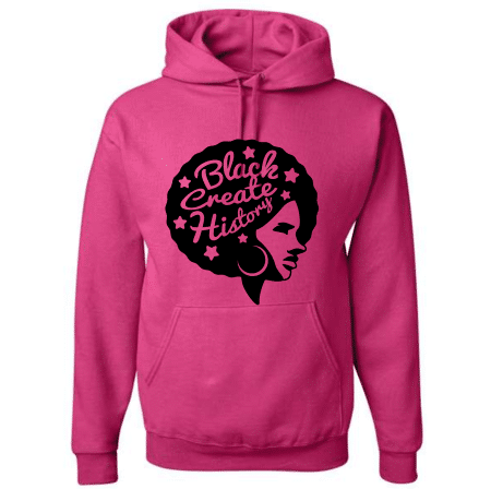 A pink hoodie with an image of a woman 's head.