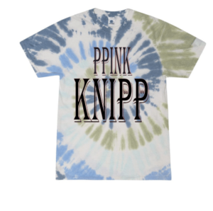 A tie dye t-shirt with the words " ppink knipp ".