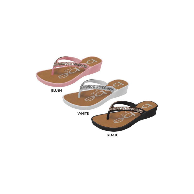 A pair of sandals that are different colors.