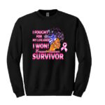 A black sweatshirt with the words " i fought for my life and won survivor ".