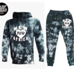 A black tie dye hoodie and jogger set with the words new for africa on it.