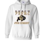 A white hoodie with the words coach prime for coming on it.