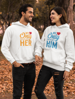 MY HEART ONLY BEAT FOR HIM /HER COUPLE  CUSTOM HOODIE